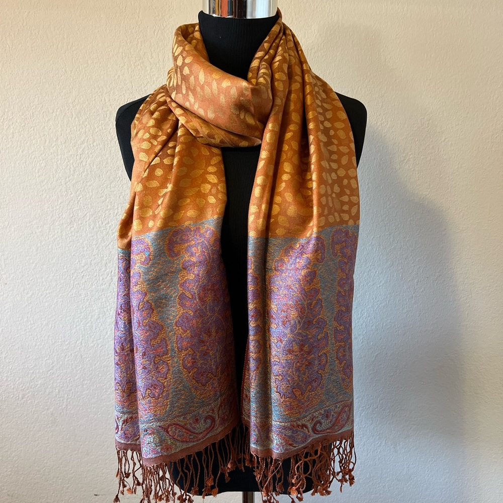 Elegant Paisley Scarf in Orange and Purple
